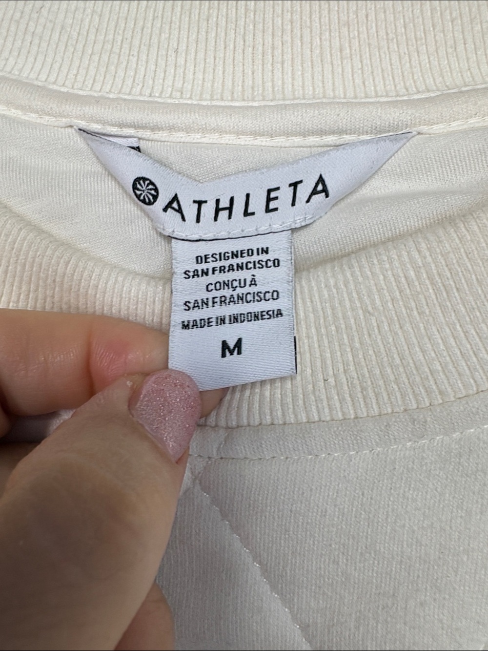 Athleta Retroplush White Quilted Crewneck Side Zip Sweatshirt Women Size M - Picture 2 of 5